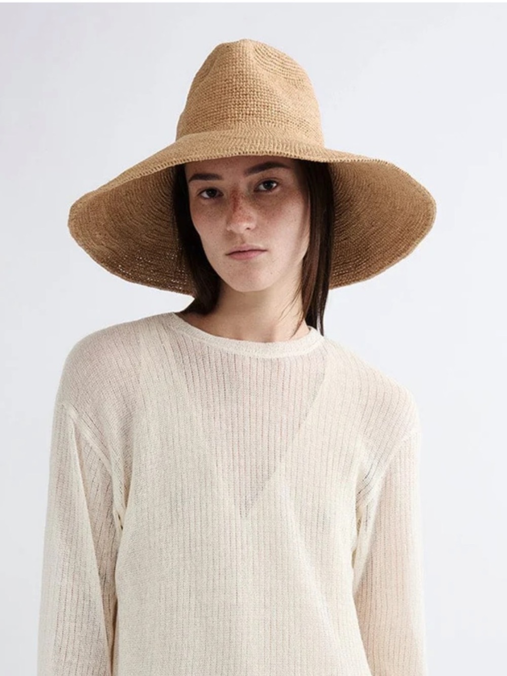 Janessa Leoné Waverly Wide Brimmed Raffa Straw Hat in Sand Size Small